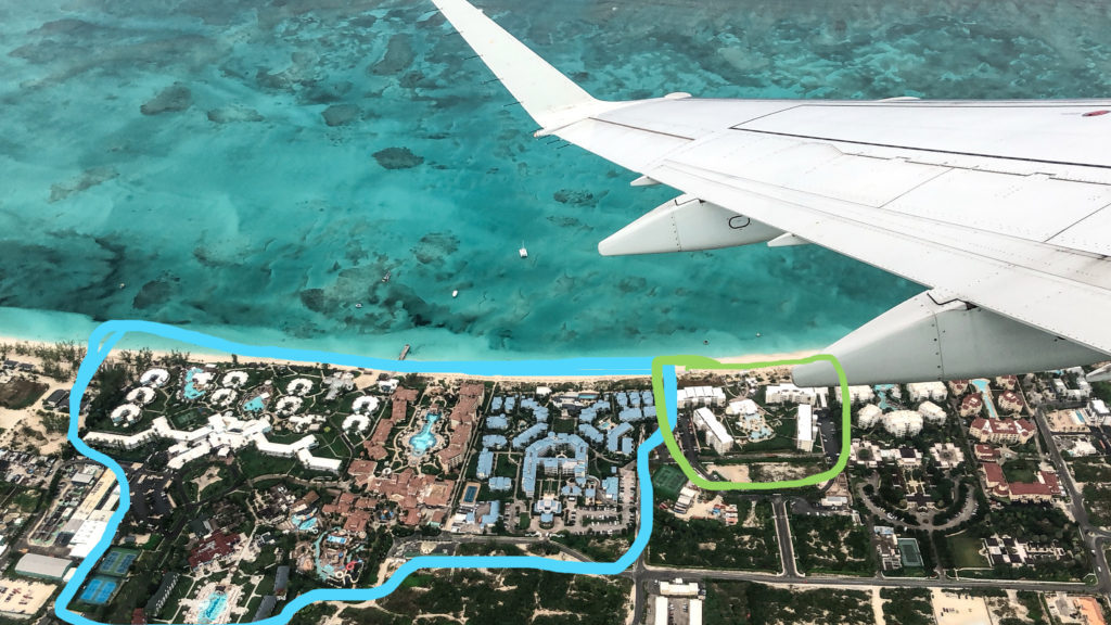 turks and caicos beaches and alexandra resort plane view