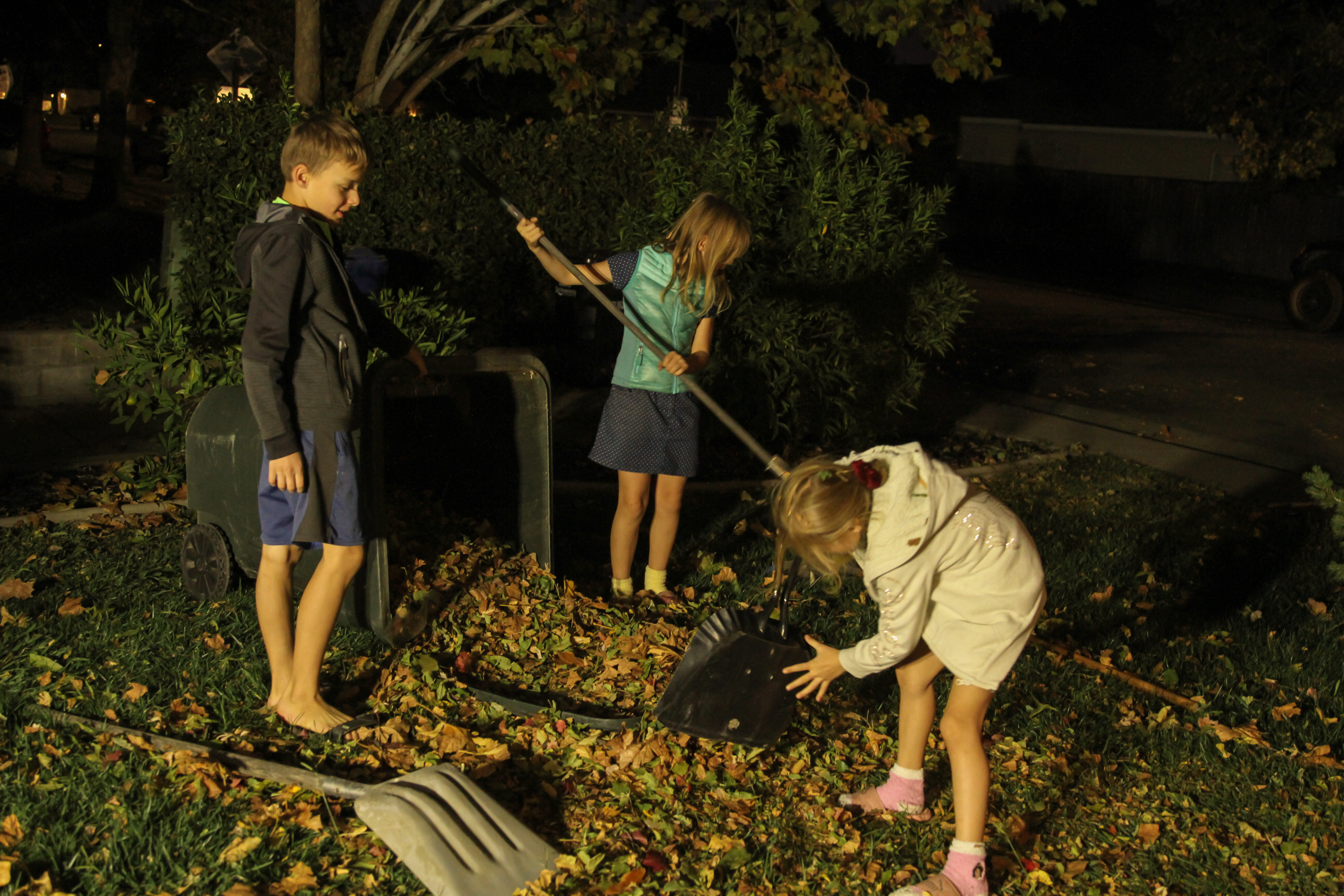 kids raking fall leaves